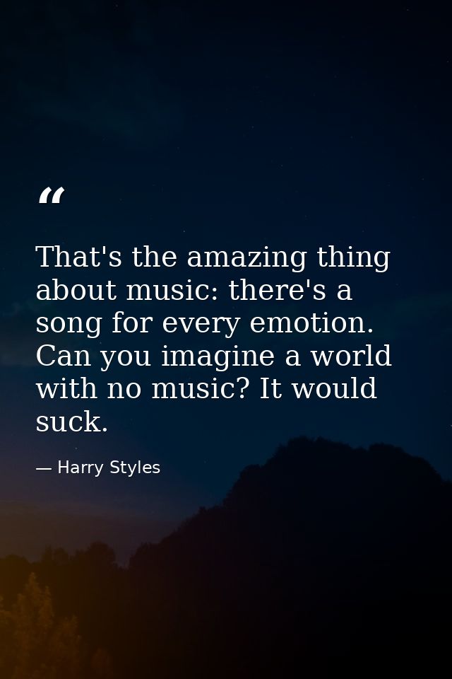 That's the amazing thing about music: there's a song for every emotion. Can you imagine a world with no music? It would  — Harry Styles