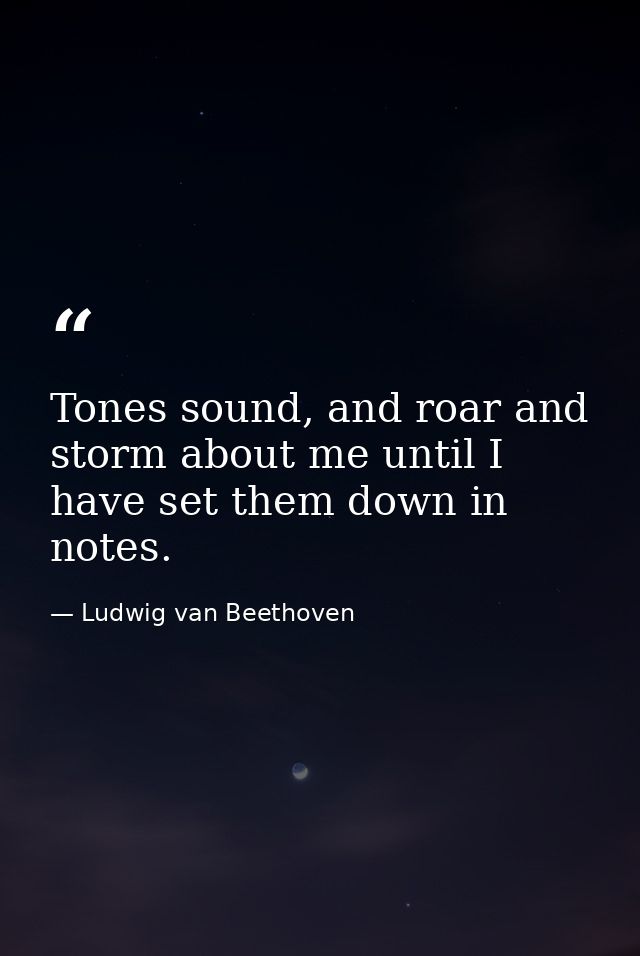 Tones sound, and roar and storm about me until I have set them down in notes. — Ludwig van Beethoven