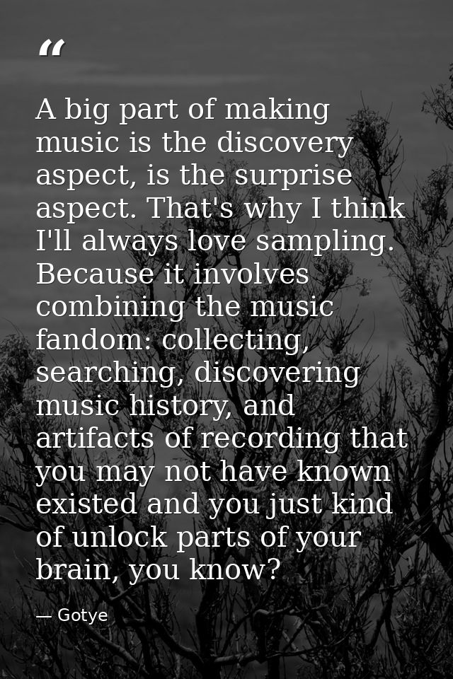 A big part of making music is the discovery aspect, is the surprise aspect. That's why I think I'll always love sampling — Gotye