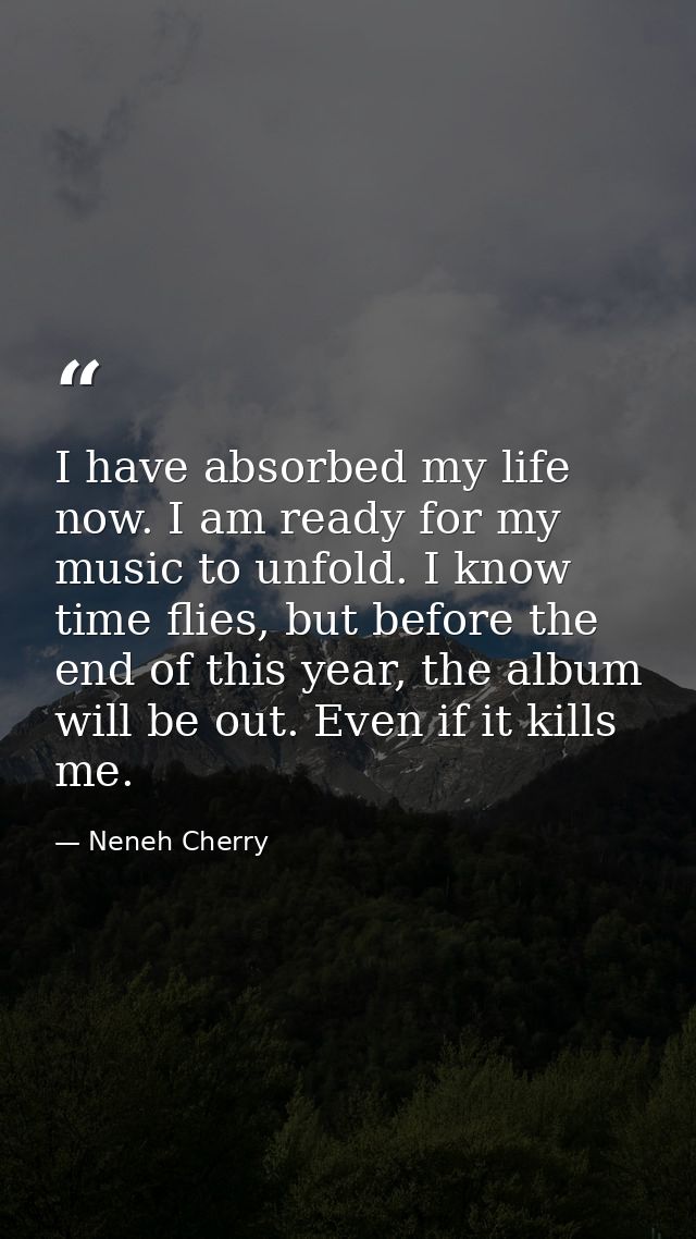 I have absorbed my life now. I am ready for my music to unfold. I know time flies, but before the end of this year, the  — Neneh Cherry