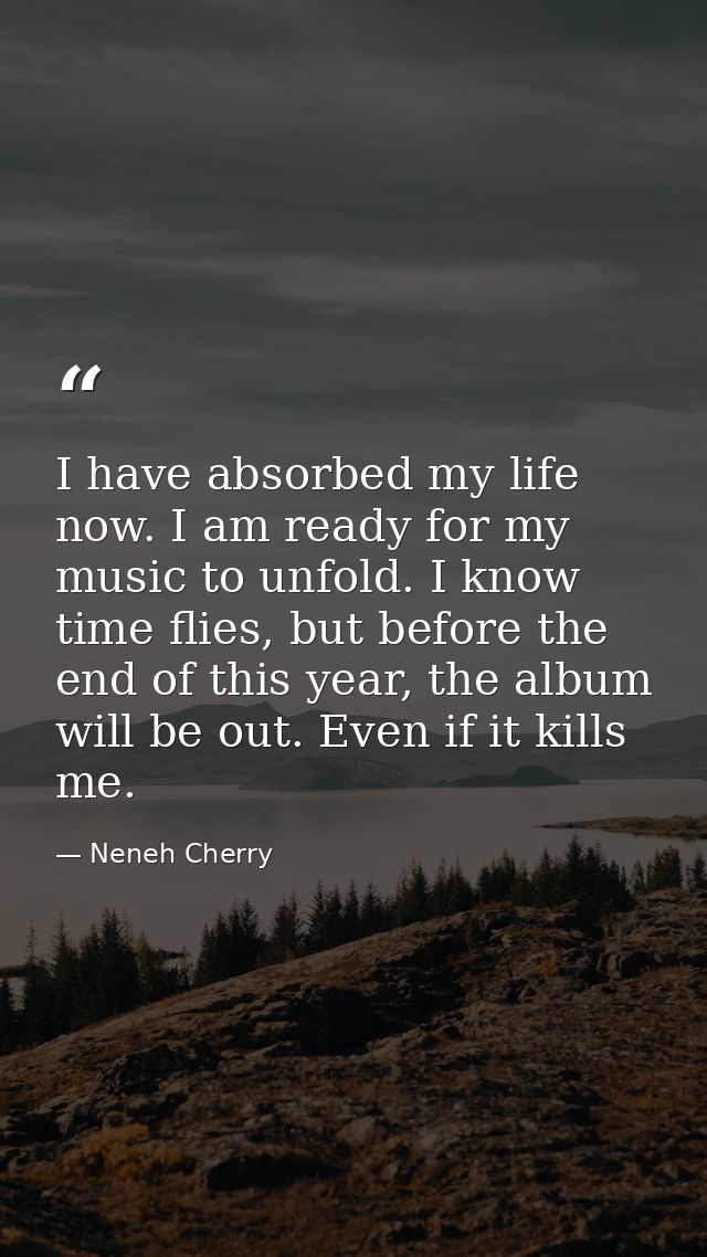 I have absorbed my life now. I am ready for my music to unfold. I know time flies, but before the end of this year, the  — Neneh Cherry