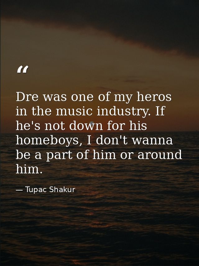 Dre was one of my heros in the music industry. If he's not down for his homeboys, I don't wanna be a part of him or arou — Tupac Shakur