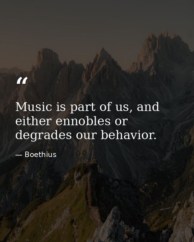 Music is part of us, and either ennobles or degrades our behavior. — Boethius