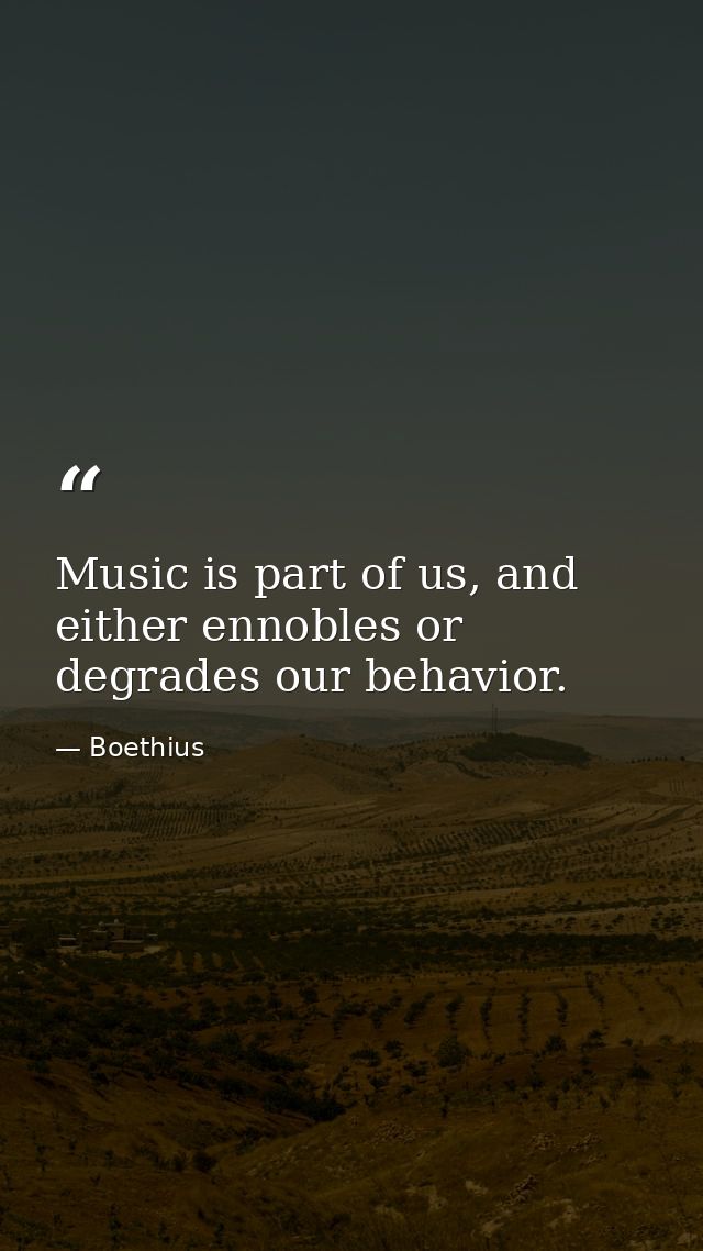 Music is part of us, and either ennobles or degrades our behavior. — Boethius