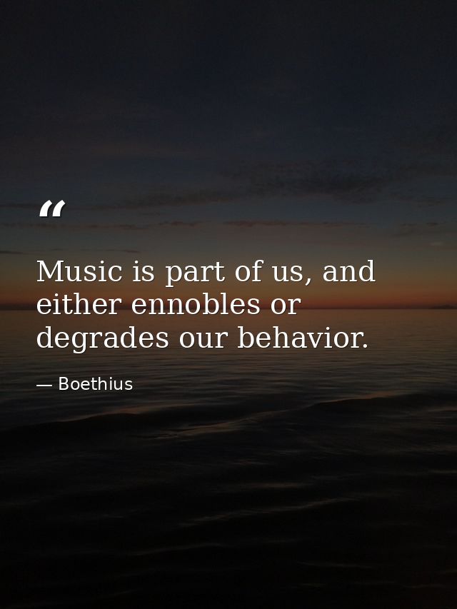 Music is part of us, and either ennobles or degrades our behavior. — Boethius