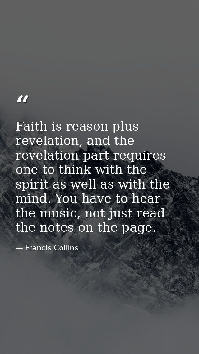 Faith is reason plus revelation, and the revelation part requires one to think with the spirit as well as with the mind. — Francis Collins