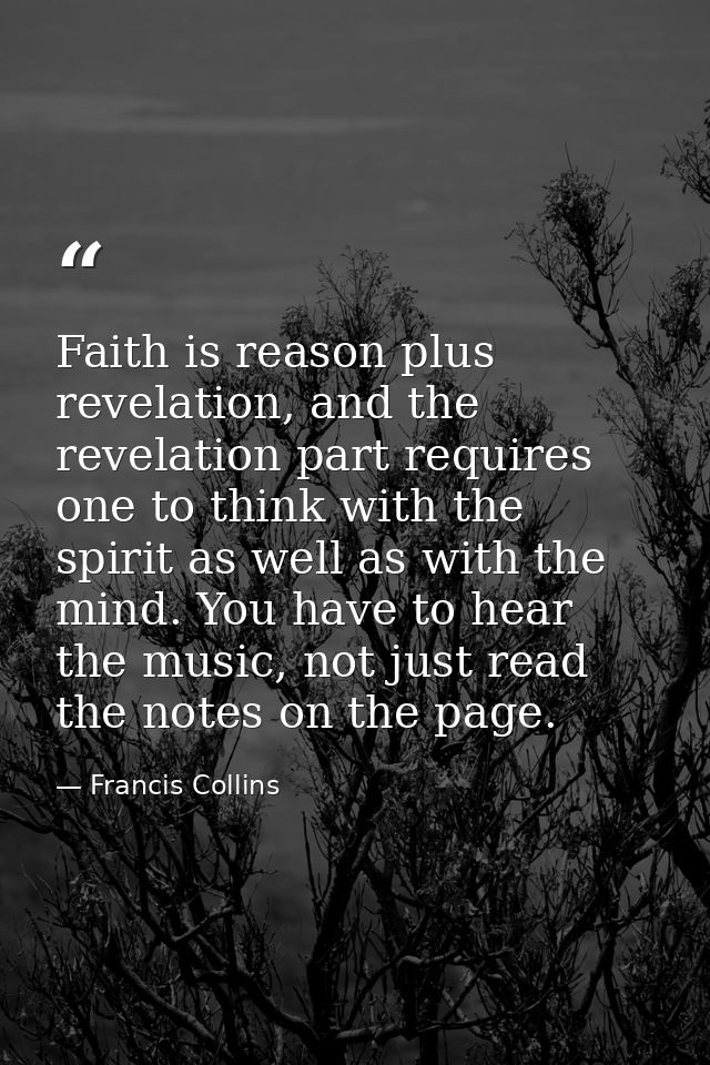 Faith is reason plus revelation, and the revelation part requires one to think with the spirit as well as with the mind. — Francis Collins