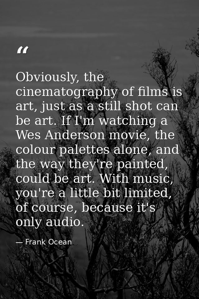 Obviously, the cinematography of films is art, just as a still shot can be art. If I'm watching a Wes Anderson movie, th — Frank Ocean