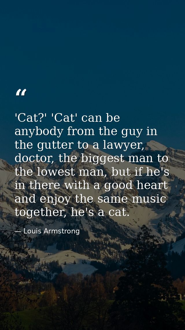 'Cat?' 'Cat' can be anybody from the guy in the gutter to a lawyer, doctor, the biggest man to the lowest man, but if he — Louis Armstrong
