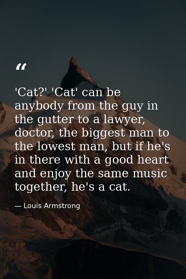 'Cat?' 'Cat' can be anybody from the guy in the gutter to a lawyer, doctor, the biggest man to the lowest man, but if he — Louis Armstrong