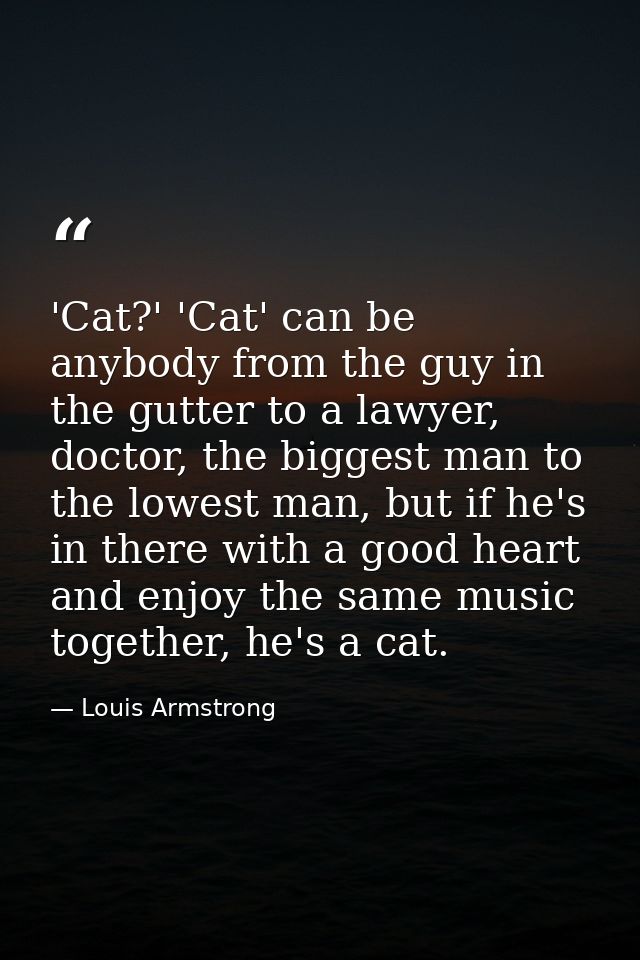 'Cat?' 'Cat' can be anybody from the guy in the gutter to a lawyer, doctor, the biggest man to the lowest man, but if he — Louis Armstrong