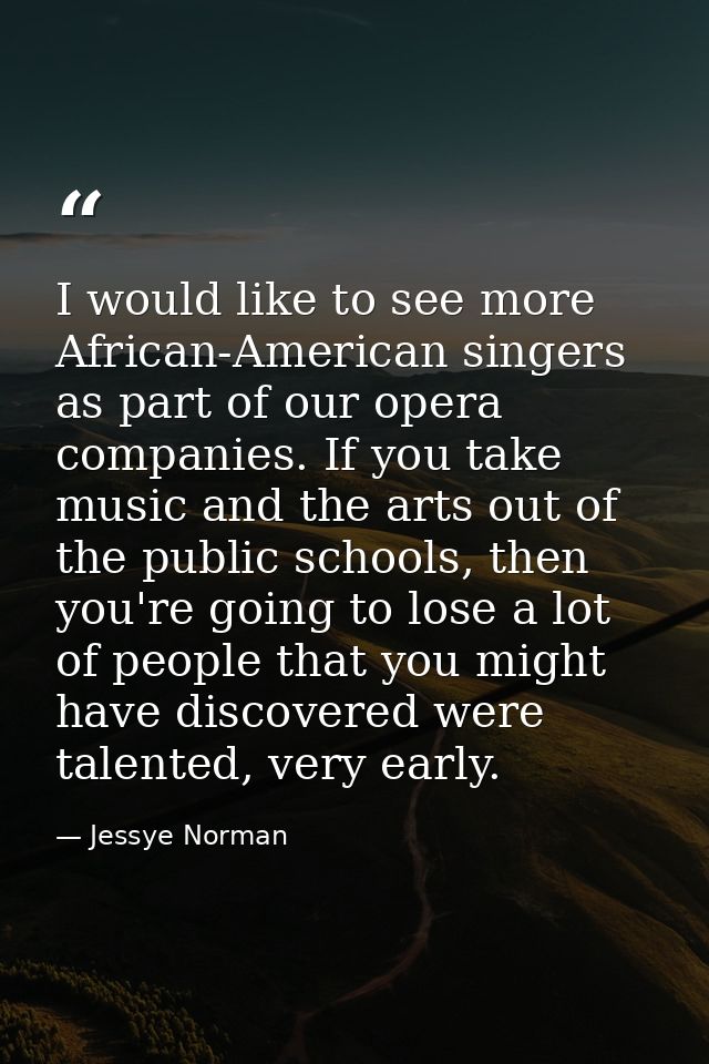 I would like to see more African-American singers as part of our opera companies. If you take music and the arts out of  — Jessye Norman
