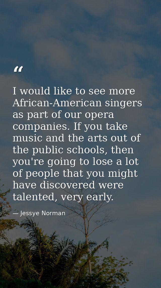 I would like to see more African-American singers as part of our opera companies. If you take music and the arts out of  — Jessye Norman