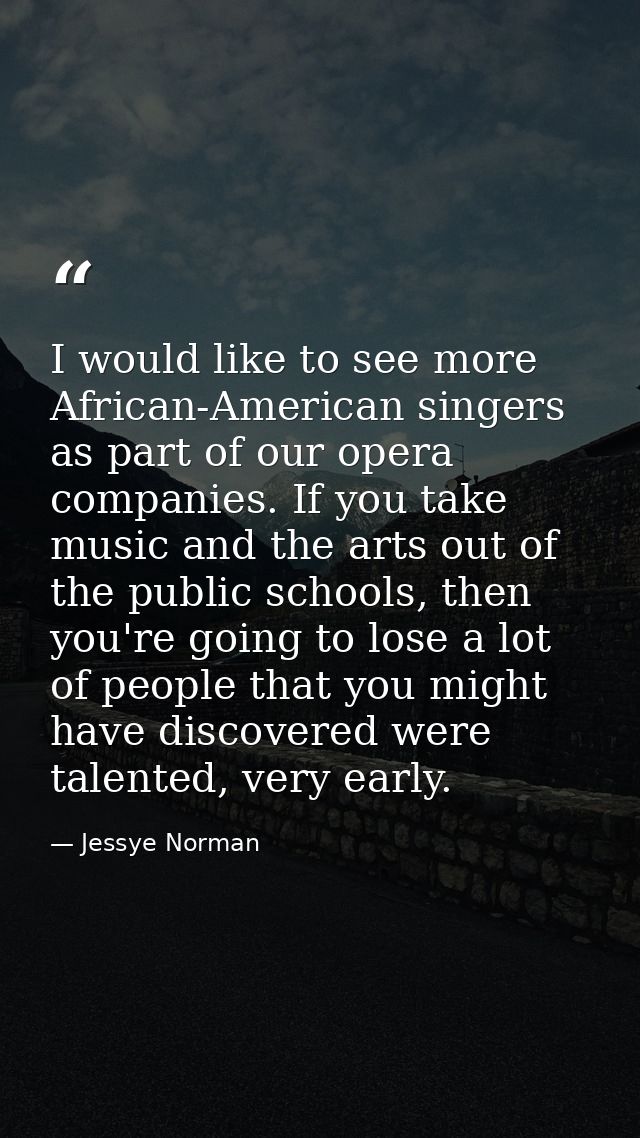 I would like to see more African-American singers as part of our opera companies. If you take music and the arts out of  — Jessye Norman
