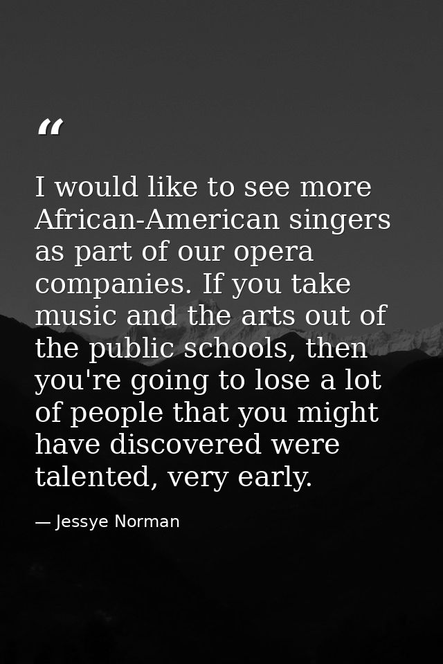 I would like to see more African-American singers as part of our opera companies. If you take music and the arts out of  — Jessye Norman