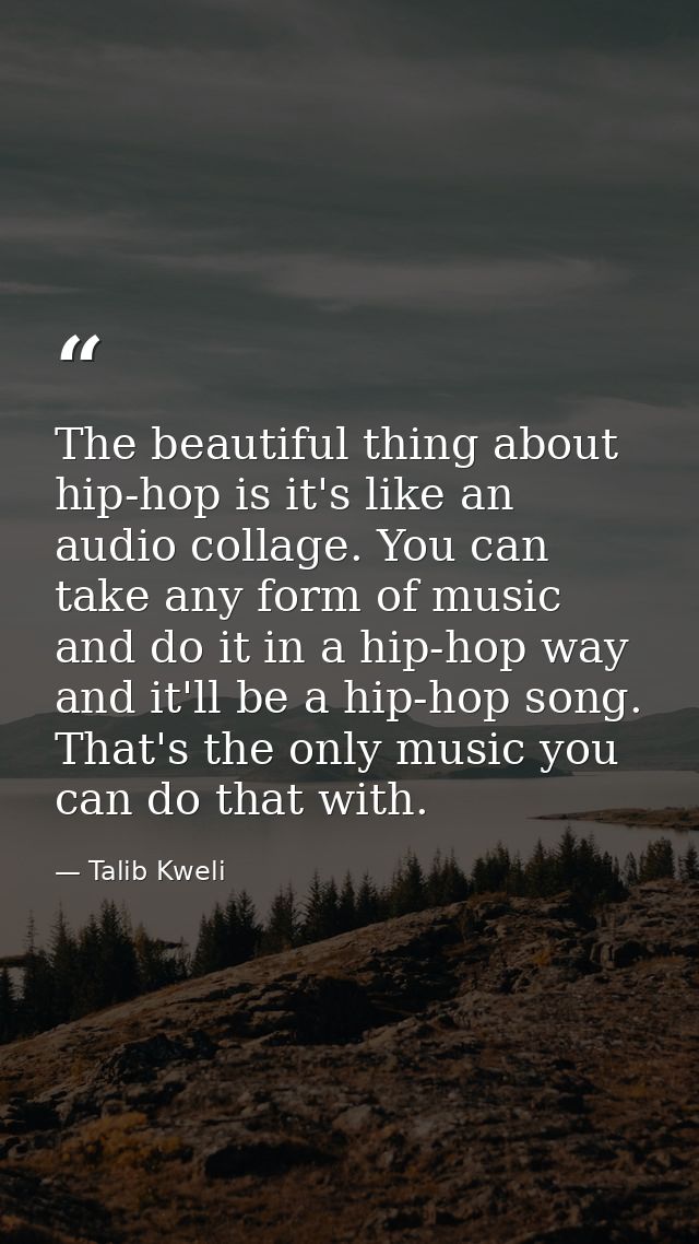 The beautiful thing about hip-hop is it's like an audio collage. You can take any form of music and do it in a hip-hop w — Talib Kweli