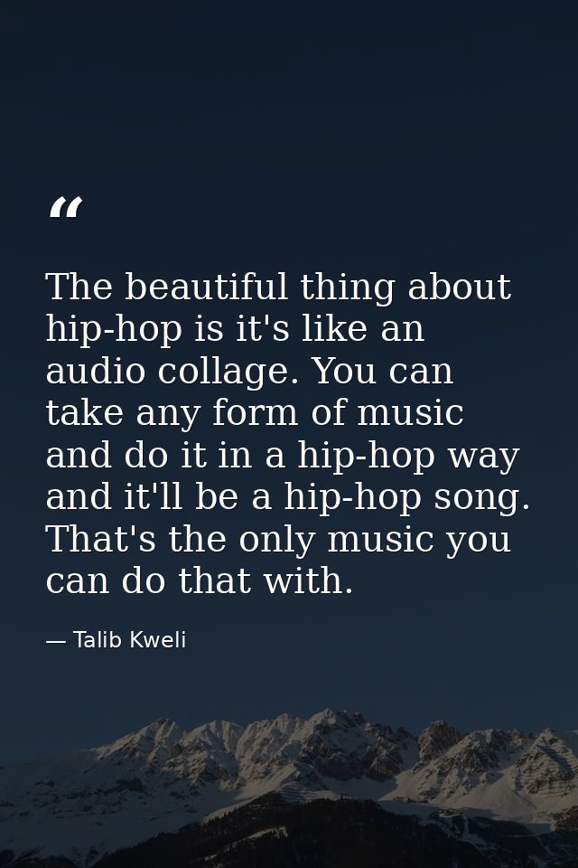 The beautiful thing about hip-hop is it's like an audio collage. You can take any form of music and do it in a hip-hop w — Talib Kweli