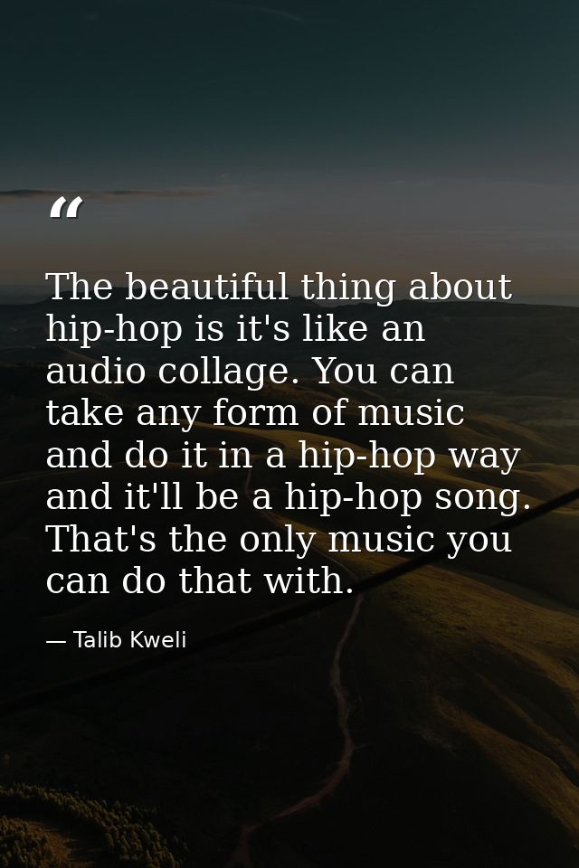 The beautiful thing about hip-hop is it's like an audio collage. You can take any form of music and do it in a hip-hop w — Talib Kweli