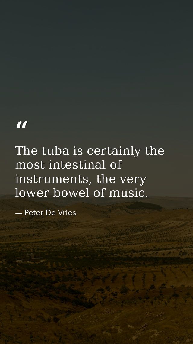 The tuba is certainly the most intestinal of instruments, the very lower bowel of music. — Peter De Vries