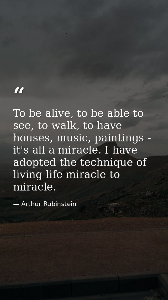 To be alive, to be able to see, to walk, to have houses, music, paintings - it's all a miracle. I have adopted the techn — Arthur Rubinstein