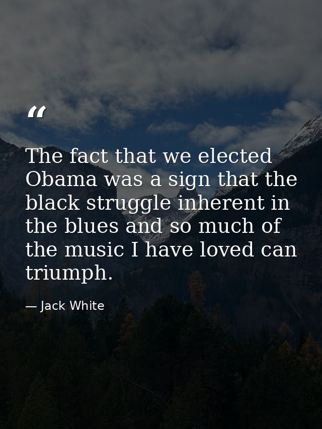 The fact that we elected Obama was a sign that the black struggle inherent in the blues and so much of the music I have  — Jack White