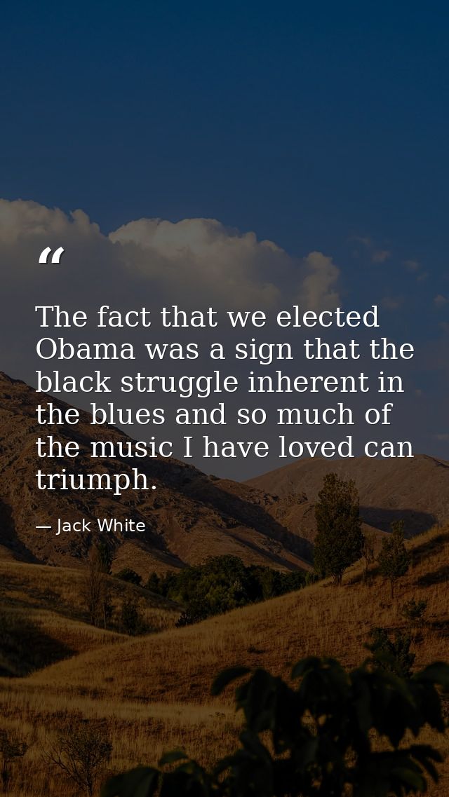 The fact that we elected Obama was a sign that the black struggle inherent in the blues and so much of the music I have  — Jack White