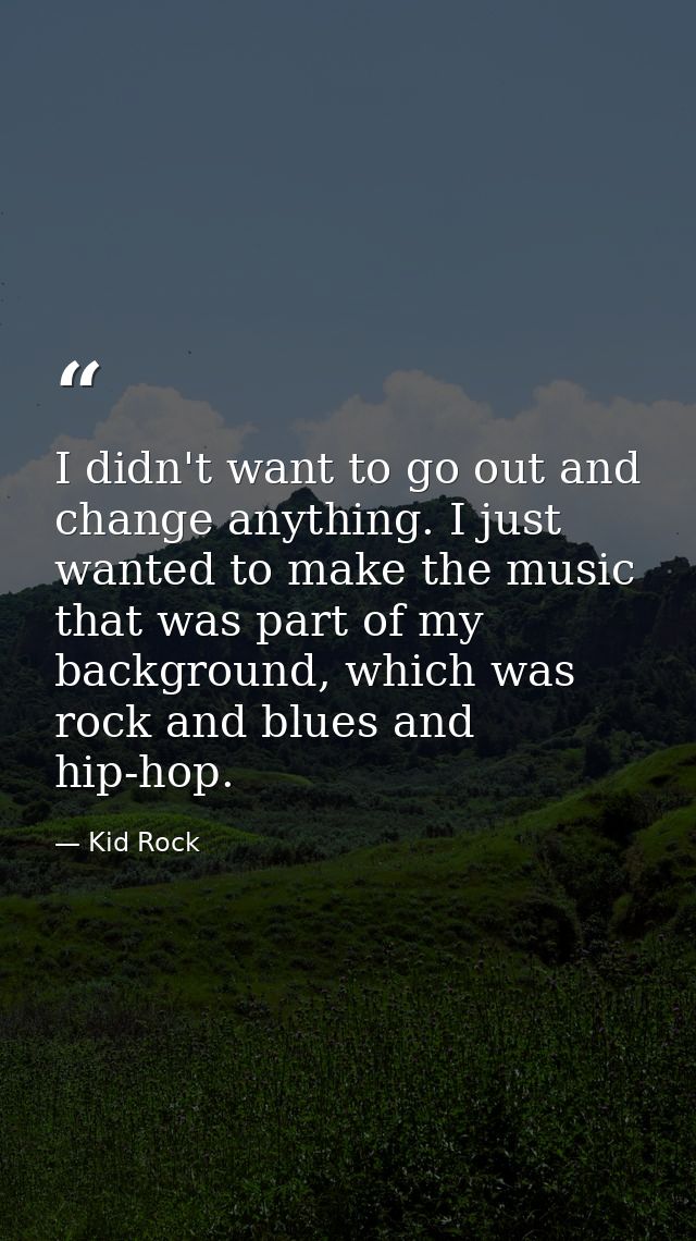 I didn't want to go out and change anything. I just wanted to make the music that was part of my background, which was r — Kid Rock