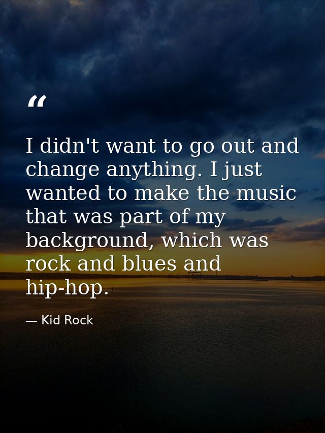 I didn't want to go out and change anything. I just wanted to make the music that was part of my background, which was r — Kid Rock