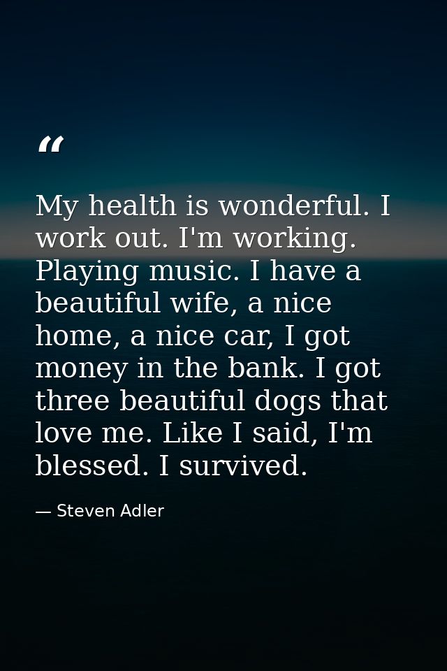 My health is wonderful. I work out. I'm working. Playing music. I have a beautiful wife, a nice home, a nice car, I got  — Steven Adler