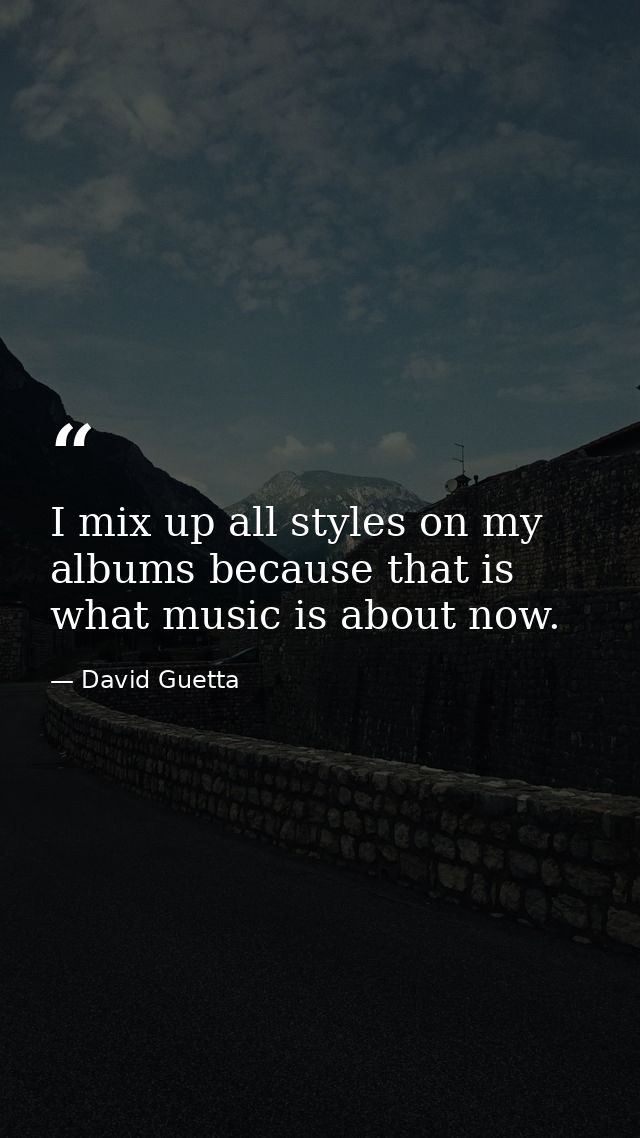 I mix up all styles on my albums because that is what music is about now. — David Guetta