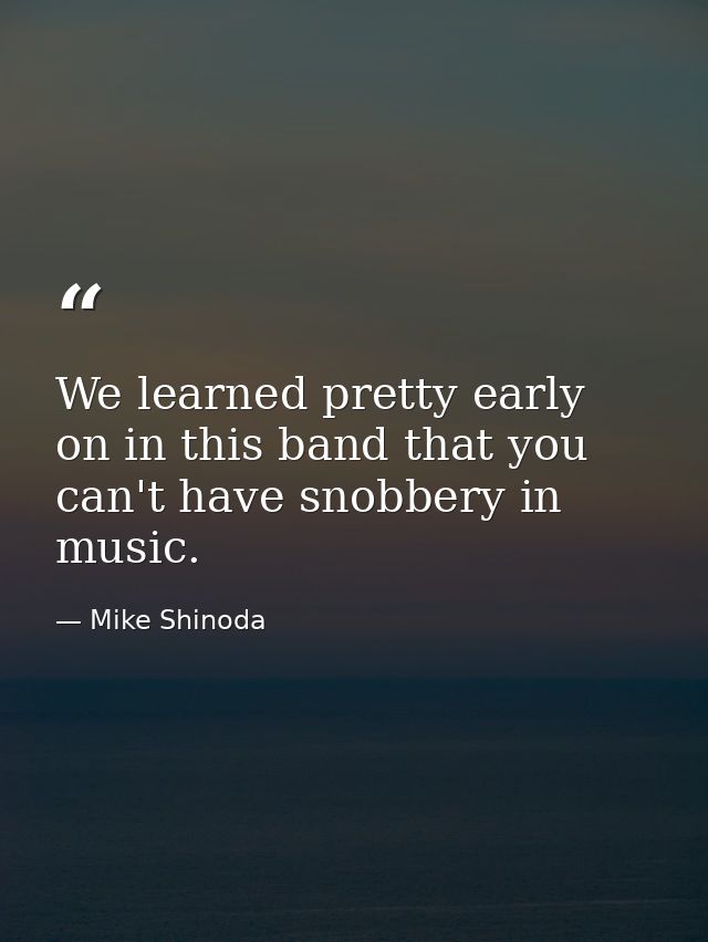 We learned pretty early on in this band that you can't have snobbery in music. — Mike Shinoda