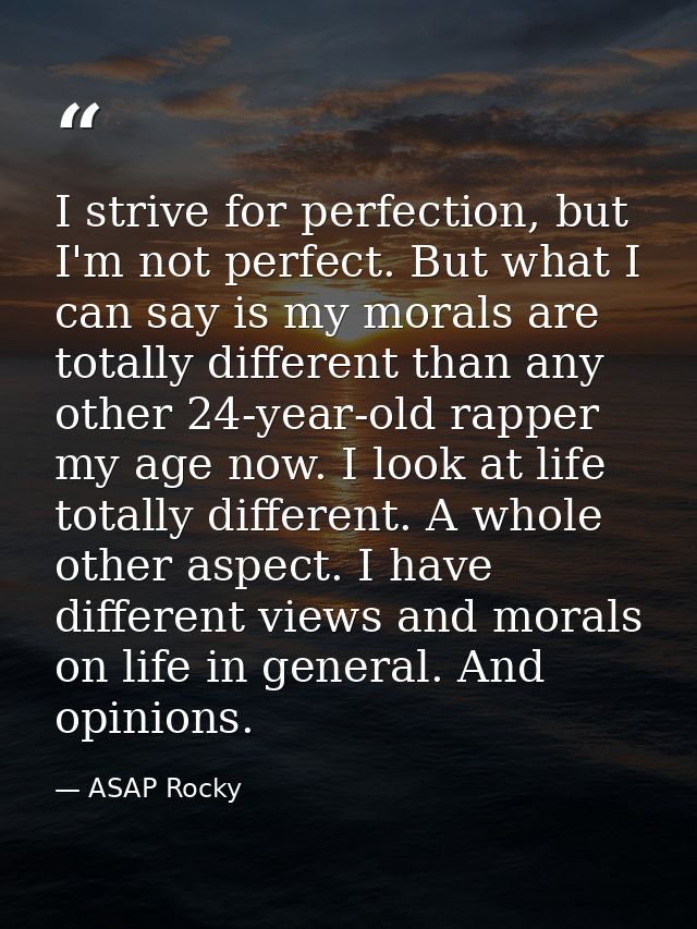 I strive for perfection, but I'm not perfect. But what I can say is my morals are totally different than any other 24-ye — ASAP Rocky