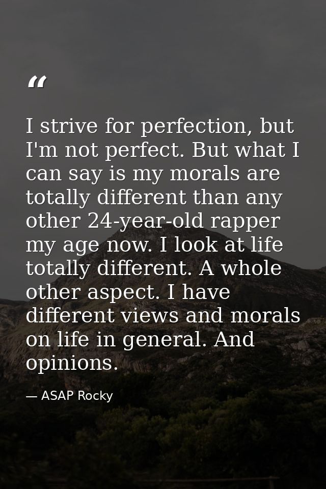 I strive for perfection, but I'm not perfect. But what I can say is my morals are totally different than any other 24-ye — ASAP Rocky