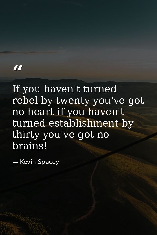 If you haven't turned rebel by twenty you've got no heart if you haven't turned establishment by thirty you've got no br — Kevin Spacey