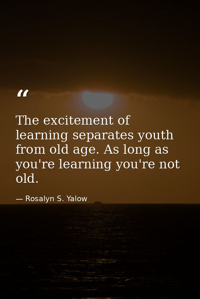 The excitement of learning separates youth from old age. As long as you're learning you're not old. — Rosalyn S. Yalow