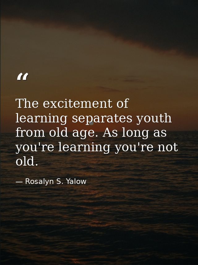 The excitement of learning separates youth from old age. As long as you're learning you're not old. — Rosalyn S. Yalow