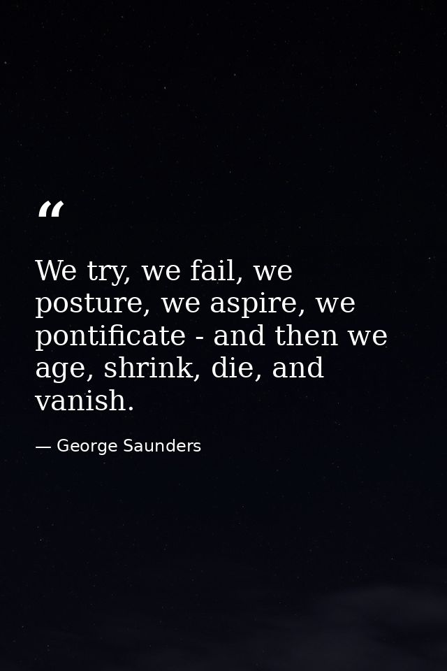 We try, we fail, we posture, we aspire, we pontificate - and then we age, shrink, die, and vanish. — George Saunders