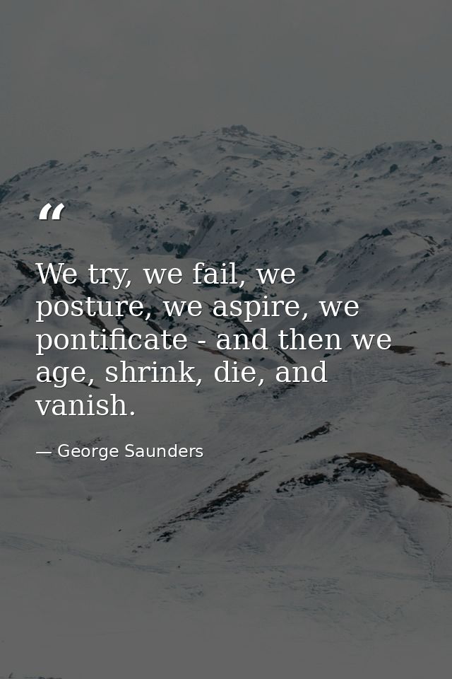 We try, we fail, we posture, we aspire, we pontificate - and then we age, shrink, die, and vanish. — George Saunders