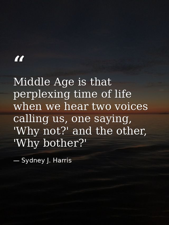 Middle Age is that perplexing time of life when we hear two voices calling us, one saying, 'Why not?' and the other, 'Wh — Sydney J. Harris