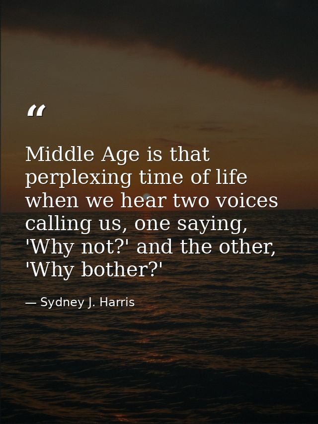 Middle Age is that perplexing time of life when we hear two voices calling us, one saying, 'Why not?' and the other, 'Wh — Sydney J. Harris
