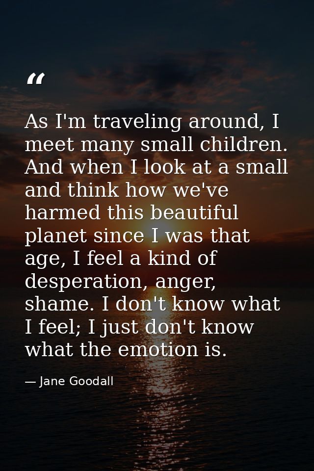 As I'm traveling around, I meet many small children. And when I look at a small and think how we've harmed this beautifu — Jane Goodall