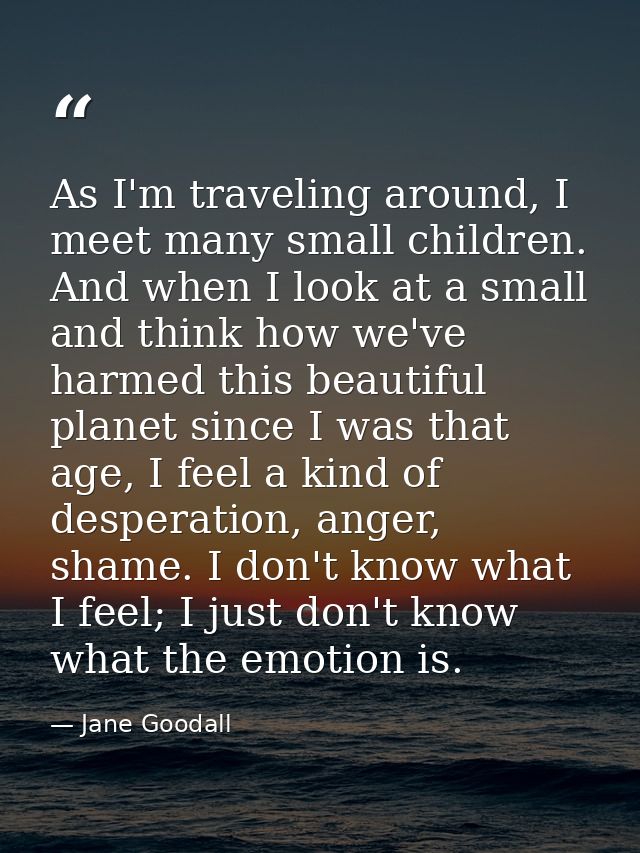 As I'm traveling around, I meet many small children. And when I look at a small and think how we've harmed this beautifu — Jane Goodall