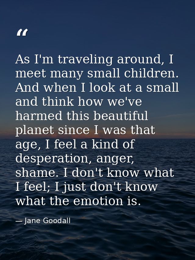 As I'm traveling around, I meet many small children. And when I look at a small and think how we've harmed this beautifu — Jane Goodall