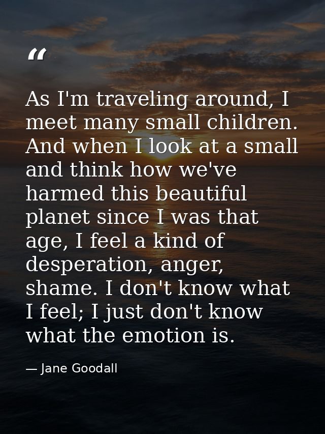 As I'm traveling around, I meet many small children. And when I look at a small and think how we've harmed this beautifu — Jane Goodall