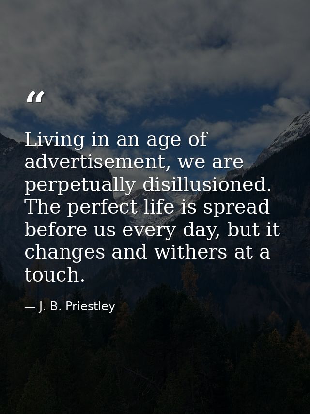Living in an age of advertisement, we are perpetually disillusioned. The perfect life is spread before us every day, but — J. B. Priestley