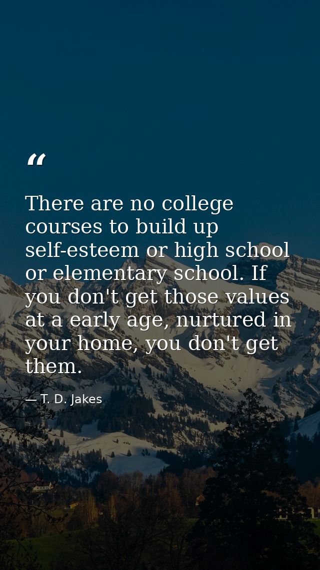 There are no college courses to build up self-esteem or high school or elementary school. If you don't get those values  — T. D. Jakes