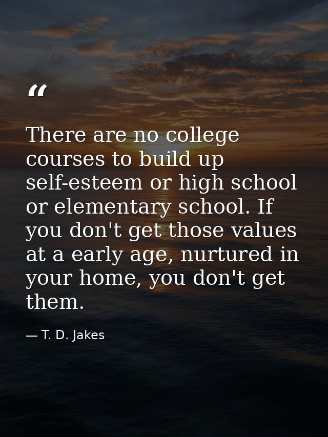 There are no college courses to build up self-esteem or high school or elementary school. If you don't get those values  — T. D. Jakes