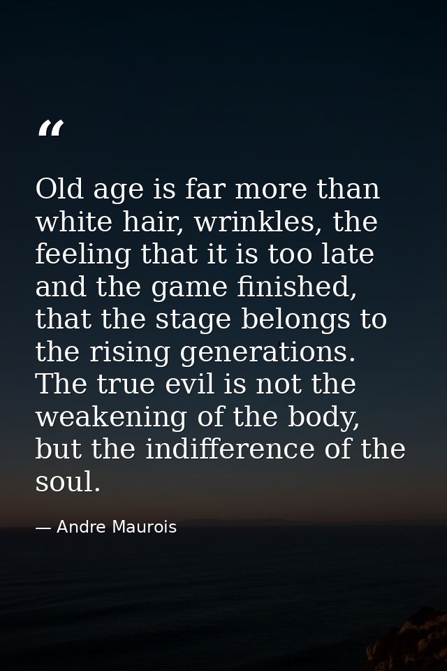Old age is far more than white hair, wrinkles, the feeling that it is too late and the game finished, that the stage bel — Andre Maurois