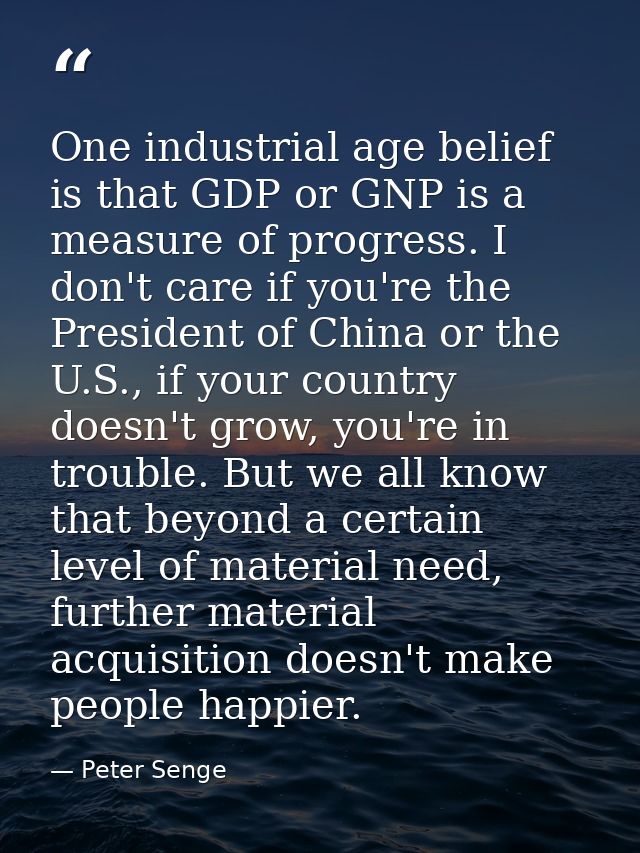 One industrial age belief is that GDP or GNP is a measure of progress. I don't care if you're the President of China or  — Peter Senge