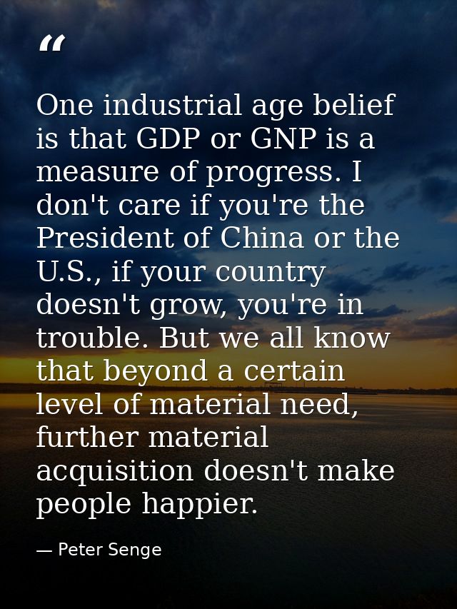 One industrial age belief is that GDP or GNP is a measure of progress. I don't care if you're the President of China or  — Peter Senge